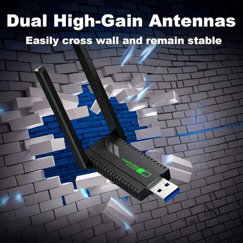 محول واي فاي للكمبيوتر المكتبي، دونجل شبكة USB 3.0 AC1300Mbps لاسلكي مع هوائيات مزدوجة عالية الكسب 5dBi، نطاق مزدوج 2.4 جيجا هرتز/5 جيجا هرتز لأجهزة الكمبيوتر المحمول المتوافقة مع Windows11/10/8/7 in Saudi Arabia