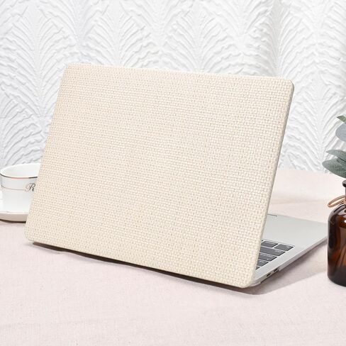 Seorsok Compatible with MacBook Air 13 Inch Case 2022-2018 Release A1932 A2179 M1 A2337 Touch ID,Elegant Leather Plastic Hard Shell Case with Keyboard Cover,Beige Woven Fabric No Logo Cutout Design in Kuwait