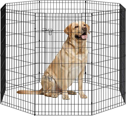 FDW 24 Inch Dog Pen 8 Panel Dog Playpen Indoor Outdoor Metal Puppy Pet Fence Portable Folding Animal Exercise Fence,Black in Saudi Arabia