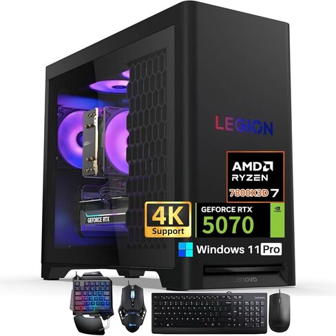 كمبيوتر مكتبي للألعاب Lenovo Legion Tower 5، AMD Ryzen 7 7800X3D (ذاكرة تخزين مؤقت 96 ميجابايت)، NVIDIA RTX 5070 12 جيجابايت GDDR7، 64 جيجابايت DDR5، 2 تيرابايت SSD، 2 تيرابايت HDD، WiFi 6E، BT5.3، مراوح ARGB، Windows 11 Pro، ملحقات in Kuwait