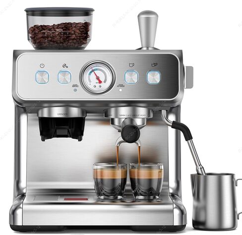 (2025 Upgrade)20 Bar Espresso Machine with Built-in Anti-Clog Coffee Grinder, Expresso Coffee Machines with Milk Steam Wand/Frother/Tamping Tools,Espresso Maker with Grinder for Lattes-Charcoal in Saudi Arabia
