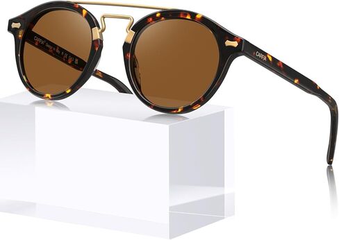 CARFIA Retro Acetate Small Face Polarized Sunglasses for Men Women Trendy Metal Double Bridge Round Sun Glasses CA3399L in Saudi Arabia