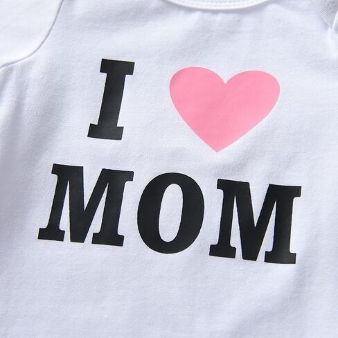 مجموعة ملابس للفتيات حديثي الولادة من Kulcerry مطبوع عليها I Love Mom and I Love Dad، مجموعة ملابس للفتيات الرضع in Kuwait