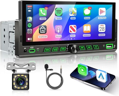 Single Din Touch Screen Car Stereo with Wireless Carplay and Android Auto, Universal Car Radio 1 DIN HD MP5 car Player 6.86" Support Bluetooth Mirror Link Steering Wheel Control EQ FM USB Type-C in Kuwait