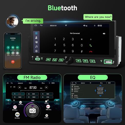 Single Din Touch Screen Car Stereo with Wireless Carplay and Android Auto, Universal Car Radio 1 DIN HD MP5 car Player 6.86" Support Bluetooth Mirror Link Steering Wheel Control EQ FM USB Type-C in Kuwait