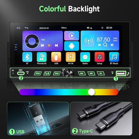 Single Din Touch Screen Car Stereo with Wireless Carplay and Android Auto, Universal Car Radio 1 DIN HD MP5 car Player 6.86" Support Bluetooth Mirror Link Steering Wheel Control EQ FM USB Type-C in Kuwait