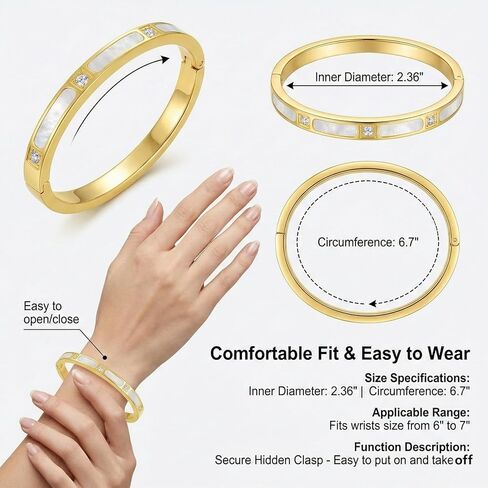 Gold cuff bracelets for women - Mother of Pearl and Cubic Zirconia Bangle, High Polished Stainless Steel, Perfect for Wedding, Party, and Gift for Her in Saudi Arabia