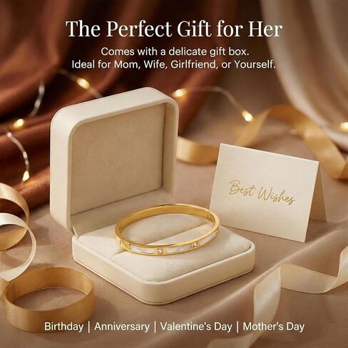 Gold cuff bracelets for women - Mother of Pearl and Cubic Zirconia Bangle, High Polished Stainless Steel, Perfect for Wedding, Party, and Gift for Her in Saudi Arabia