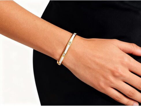 Gold cuff bracelets for women - Mother of Pearl and Cubic Zirconia Bangle, High Polished Stainless Steel, Perfect for Wedding, Party, and Gift for Her in Saudi Arabia
