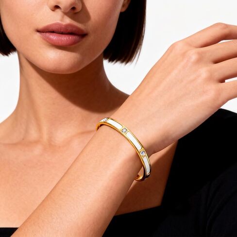 Gold cuff bracelets for women - Mother of Pearl and Cubic Zirconia Bangle, High Polished Stainless Steel, Perfect for Wedding, Party, and Gift for Her in Saudi Arabia