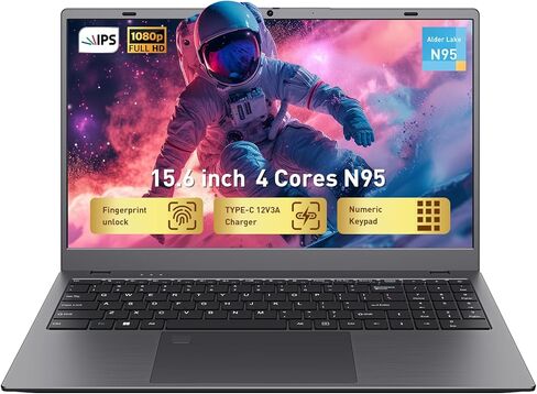 15.6" FHD IPS Laptop Computer-12GB RAM 256GB SSD 4-Core N95 (Beats 6500Y,8100Y) Notebook with Fingerprint, Numeric Keypad, Dual Type-C for Business Work, School Online Class, Daily Use -WiFi 5, BT5.0 in Saudi Arabia