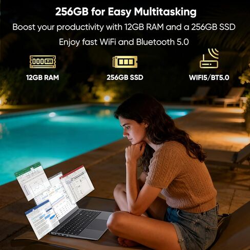 15.6" FHD IPS Laptop Computer-12GB RAM 256GB SSD 4-Core N95 (Beats 6500Y,8100Y) Notebook with Fingerprint, Numeric Keypad, Dual Type-C for Business Work, School Online Class, Daily Use -WiFi 5, BT5.0 in Saudi Arabia