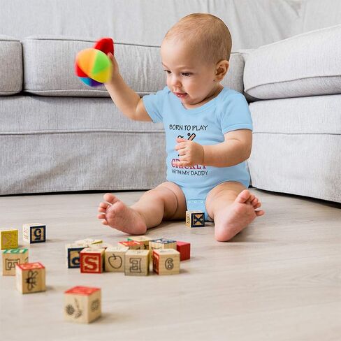 Cute Rascals Custom Baby Bodysuit Born to Play Cricket with My Daddy Dad Father's Day Funny Cotton in Saudi Arabia