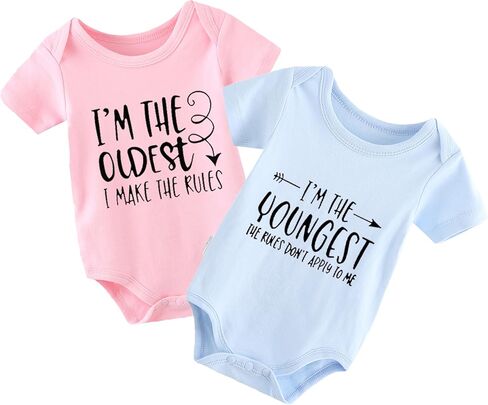 YSCULBUTOL Baby Twins Bodysuits I'm The Youngest The Oldest Infant Clothes Unisex Twin Romper Outfits in Saudi Arabia