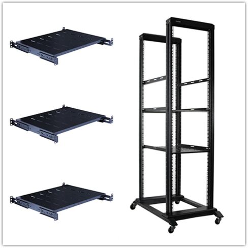 RAISING ELECTRONICS 42U 4 Post Open Frame 19 بوصة خادم / حامل صوتي فولاذي عميق من 16 بوصة إلى 24 بوصة (عمق 42U 24) مع 3 أرفف in Kuwait