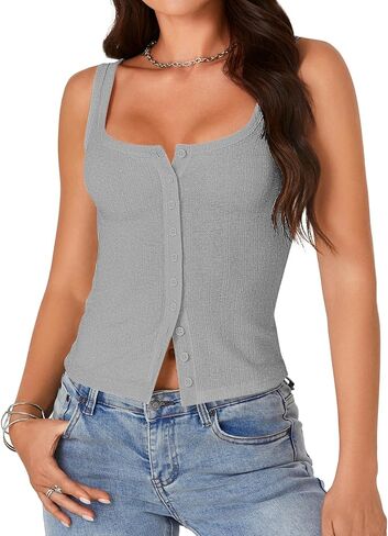 LYANER Women's Summer Cute Tops Square Neck Sleeveless Eyelet Button Down Tank Top Blouses in Saudi Arabia