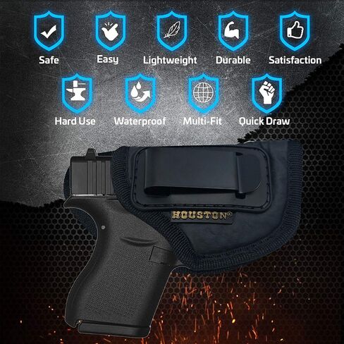 حافظة مسدس IWB من هيوستن - جلد صديق للبيئة مخفي داخل حزام الخصر مع مشبك معدني يناسب Glock 42، KAHR PM 45، MAKAROV.KELTEC PF9/P11 in Kuwait