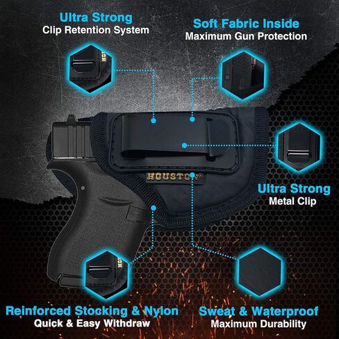 حافظة مسدس IWB من هيوستن - جلد صديق للبيئة مخفي داخل حزام الخصر مع مشبك معدني يناسب Glock 42، KAHR PM 45، MAKAROV.KELTEC PF9/P11 in Kuwait
