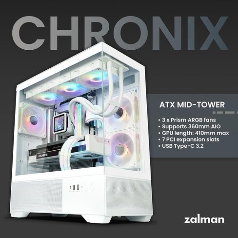 Zalman Chronix ATX Gaming PC Case (White) + 600W 80 Plus Bronze PSU Power Supply in Saudi Arabia