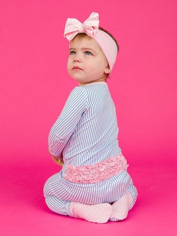 RuffleButts نكة وأبيض مخطط صغير منامة قطعة واحدة فوتي - 6-12 شهر in Saudi Arabia