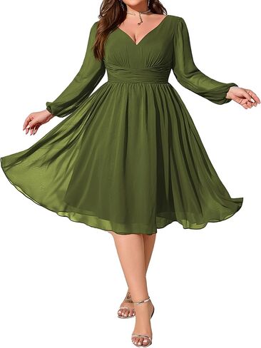 Women's A-line Chiffon Dresses with Elastic Waist Irregular Hem Dress in Saudi Arabia