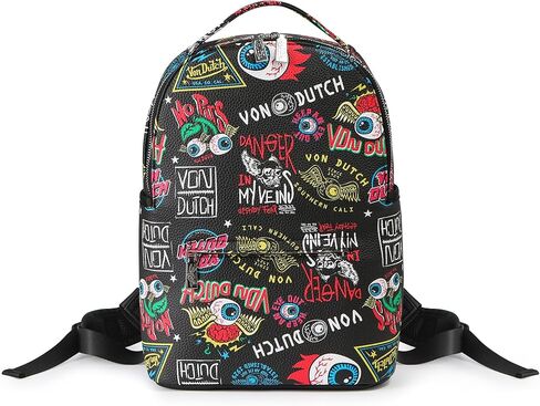 حقيبة ظهر Von Dutch الصغيرة - حقيبة ظهر أنيقة متعددة الأغراض مع جيب بسحاب أمامي، وأشرطة قابلة للتعديل، وتصميم متين (بلاك جاكس) in Kuwait