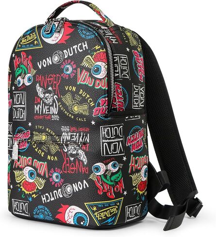 حقيبة ظهر Von Dutch الصغيرة - حقيبة ظهر أنيقة متعددة الأغراض مع جيب بسحاب أمامي، وأشرطة قابلة للتعديل، وتصميم متين (بلاك جاكس) in Kuwait