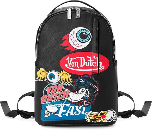 حقيبة ظهر Von Dutch الصغيرة - حقيبة ظهر أنيقة متعددة الأغراض مع جيب بسحاب أمامي، وأشرطة قابلة للتعديل، وتصميم متين (بلاك جاكس) in Kuwait