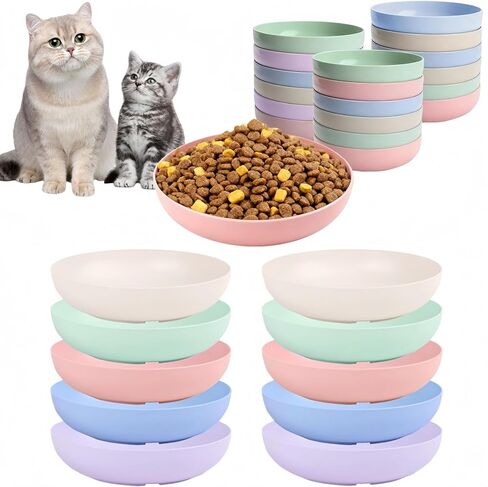 [12 Pack] Cat Dishes Whisker Friendly, Shallow Wide Pet Food and Water Bowl, 5.5 Inch Cat Food Dish, Friendly Wet Feeding Bowl, Durable Wheat Straw Pet Bowls, Pet Plate for Kittens (Indoor/Outdoor) in Saudi Arabia