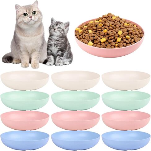 [12 Pack] Cat Dishes Whisker Friendly, Shallow Wide Pet Food and Water Bowl, 5.5 Inch Cat Food Dish, Friendly Wet Feeding Bowl, Durable Wheat Straw Pet Bowls, Pet Plate for Kittens (Indoor/Outdoor) in Saudi Arabia