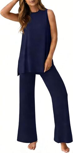 PrinStory Womens Pajamas Sets 2 Piece Soft Pjs for Women Sleeveless Pajama Set Summer Loungewear with Pockets in Saudi Arabia