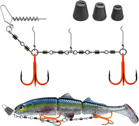9KM DWLIFE Stinger Hooks Stinger Rig خطافات ثلاثية مع طعم ناعم طُعم سباحة مفترس لصيد السمك مع إبرة ملولبة مستقيمة/زاوية للبايك، العين رمادية فاتحة اللون، المسكي، صيد الأسماك على الجليد والطعم الميت in Saudi Arabia
