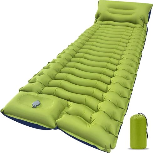 Sleeping Pad, Ultralight Camping Mattress with Pillow, Built-in Foot Pump Inflatable Sleeping Pad Compact for Camping Backpacking Traveling Hiking Tent, Single,Green in Saudi Arabia
