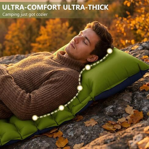 Sleeping Pad, Ultralight Camping Mattress with Pillow, Built-in Foot Pump Inflatable Sleeping Pad Compact for Camping Backpacking Traveling Hiking Tent, Single,Green in Saudi Arabia