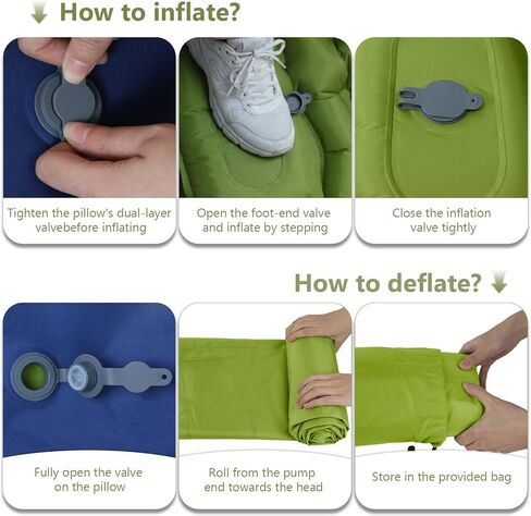Sleeping Pad, Ultralight Camping Mattress with Pillow, Built-in Foot Pump Inflatable Sleeping Pad Compact for Camping Backpacking Traveling Hiking Tent, Single,Green in Saudi Arabia