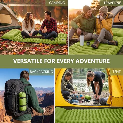Sleeping Pad, Ultralight Camping Mattress with Pillow, Built-in Foot Pump Inflatable Sleeping Pad Compact for Camping Backpacking Traveling Hiking Tent, Single,Green in Saudi Arabia