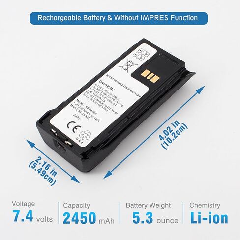 بطارية بديلة PMNN4808 لسلسلة Motorola R7 - 7.4 فولت 2450 مللي أمبير في الساعة ليثيوم أيون مع مشبك حزام، متوافقة مع PMNN4807/PMNN4809/PMNN4810 (غير IMPRES) in Saudi Arabia