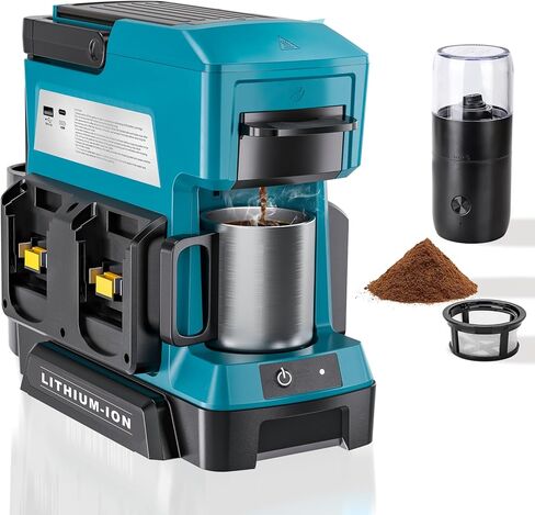 Taingwei Cordless Coffee Maker for Dewalt 20V Battery, Portable Drip Coffee Maker with Electric Coffee Grinder for RV, Camping, Travel, Car, Hiking (Battery Not Included) in Kuwait