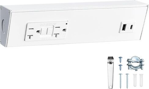 شريط مخرج SURAIELEC 9 بوصة تحت الخزانة مع GFCI، منفذ 20A TR GFCI + USB-A وUSB-C، تصميم شبه منحرف بزاوية، نظام تمديد معياري (بدون قطع)، غلاف من الألومنيوم، 125 فولت 20 أمبير، أسود، مدرج في قائمة ETL in Kuwait