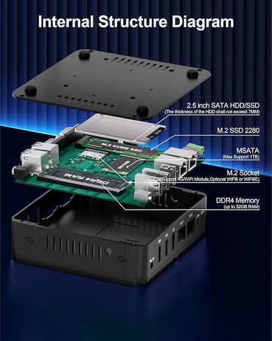 كمبيوتر صغير Baieyu N100، ذاكرة وصول عشوائي 8 جيجابايت DDR4 128 جيجابايت SSD، كمبيوتر صغير يعمل بنظام Windows 11 Pro ثنائي النطاق واي فاي، شاشة 4K HD/DP ثلاثية/RS232 COM/BT4.2/USB3.0/دعم التشغيل التلقائي، كمبيوتر شخصي صغير in Kuwait