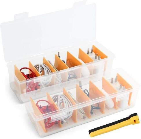 2 Pack Cable Organizer Storage Box with 20 Cable Ties For Drawer,Storage Box Digital Accessories Key Jewelry(Transparent) in Kuwait