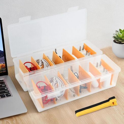 2 Pack Cable Organizer Storage Box with 20 Cable Ties For Drawer,Storage Box Digital Accessories Key Jewelry(Transparent) in Kuwait