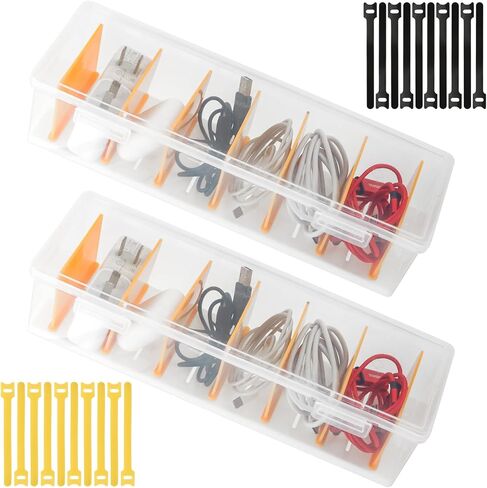 2 Pack Cable Organizer Storage Box with 20 Cable Ties For Drawer,Storage Box Digital Accessories Key Jewelry(Transparent) in Kuwait