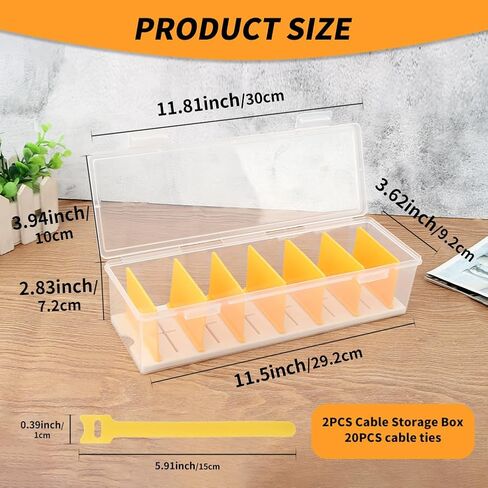 2 Pack Cable Organizer Storage Box with 20 Cable Ties For Drawer,Storage Box Digital Accessories Key Jewelry(Transparent) in Kuwait