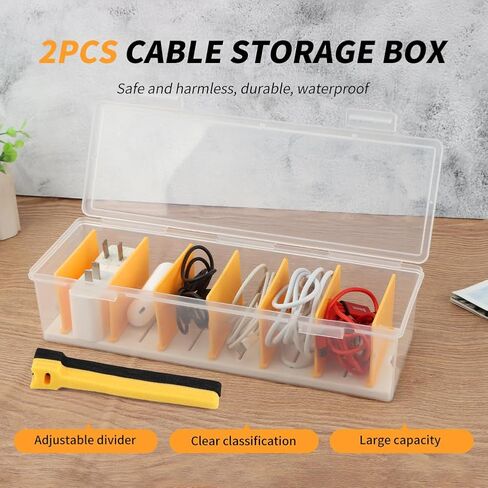 2 Pack Cable Organizer Storage Box with 20 Cable Ties For Drawer,Storage Box Digital Accessories Key Jewelry(Transparent) in Kuwait
