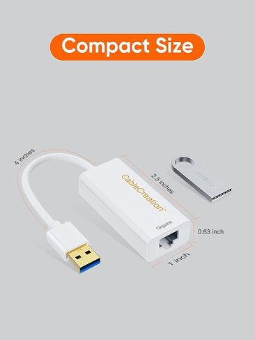 محول CableCreation USB 3.0 إلى Ethernet، محول شبكة USB إلى RJ45 يدعم 10/100/1000 ميجابت في الثانية جيجابت متوافق مع Nintendo Switch وMacBook وWindows وmacOS وLinux وChrome OS، أبيض in Saudi Arabia