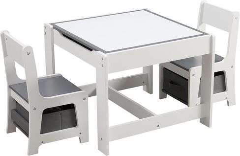 Kids Table and Chair Set, 3 in 1 Wooden Activity Table with Bookshelves and Storage Drawer, 2 in 1 Detachable Tabletop Construction Play Table Set for Drawing, Reading in Saudi Arabia