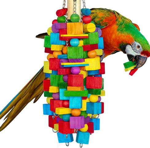 Extra Large Bird Toys for Macaws Chew Natural Wood Parrot Toy Hanging Bird Cage Toy with Stainless Steel Chain and Hook Up for Medium and Large Parrot Cockatoos, African Greys in Saudi Arabia