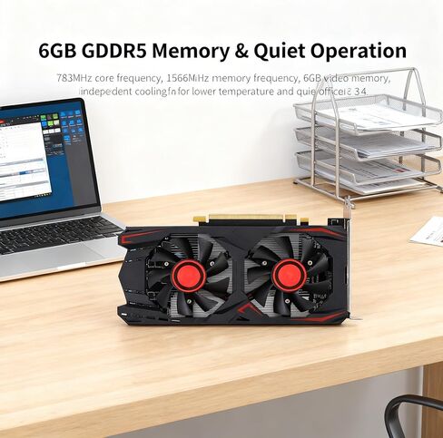 وحدة معالجة الرسومات POCREATION Gaming GPU 6GB GDDR5 192BIT، تبريد هادئ فعال، PCI Express 2.0، لتحرير مقاطع الفيديو الخاصة بألعاب الكمبيوتر، DVI VGA DirectX 11 in Kuwait