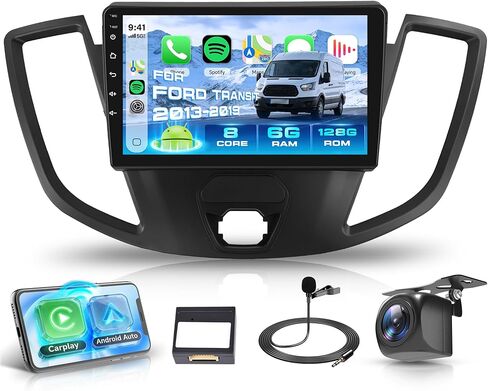 راديو ستيريو للسيارة 8 Core 6G+128G Android 15 لسيارة Ford Transit 2013-2019، Carplay Android Auto، شاشة لمس 9 بوصة مع نظام تحديد المواقع العالمي/بلوتوث 5.0/FM RDS/DSP/5G-WiFi كاميرا احتياطية ذات رؤية بانورامية 360 درجة SWC in Kuwait